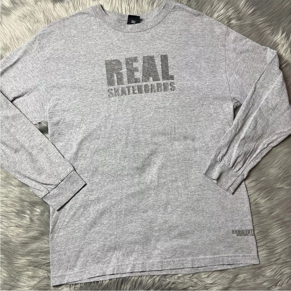 Vintage Y2K Real Skateboards Heather Gray Long Sleeve T Shirt - Picture 1 of 16